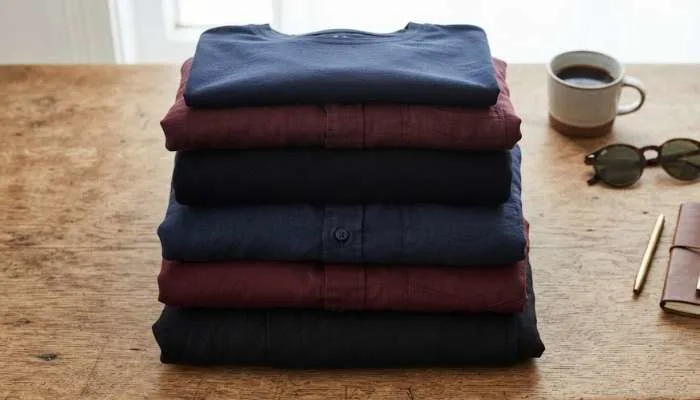 Close-up of quick-dry cotton and dark-colored fabrics suitable for monsoon clothing.